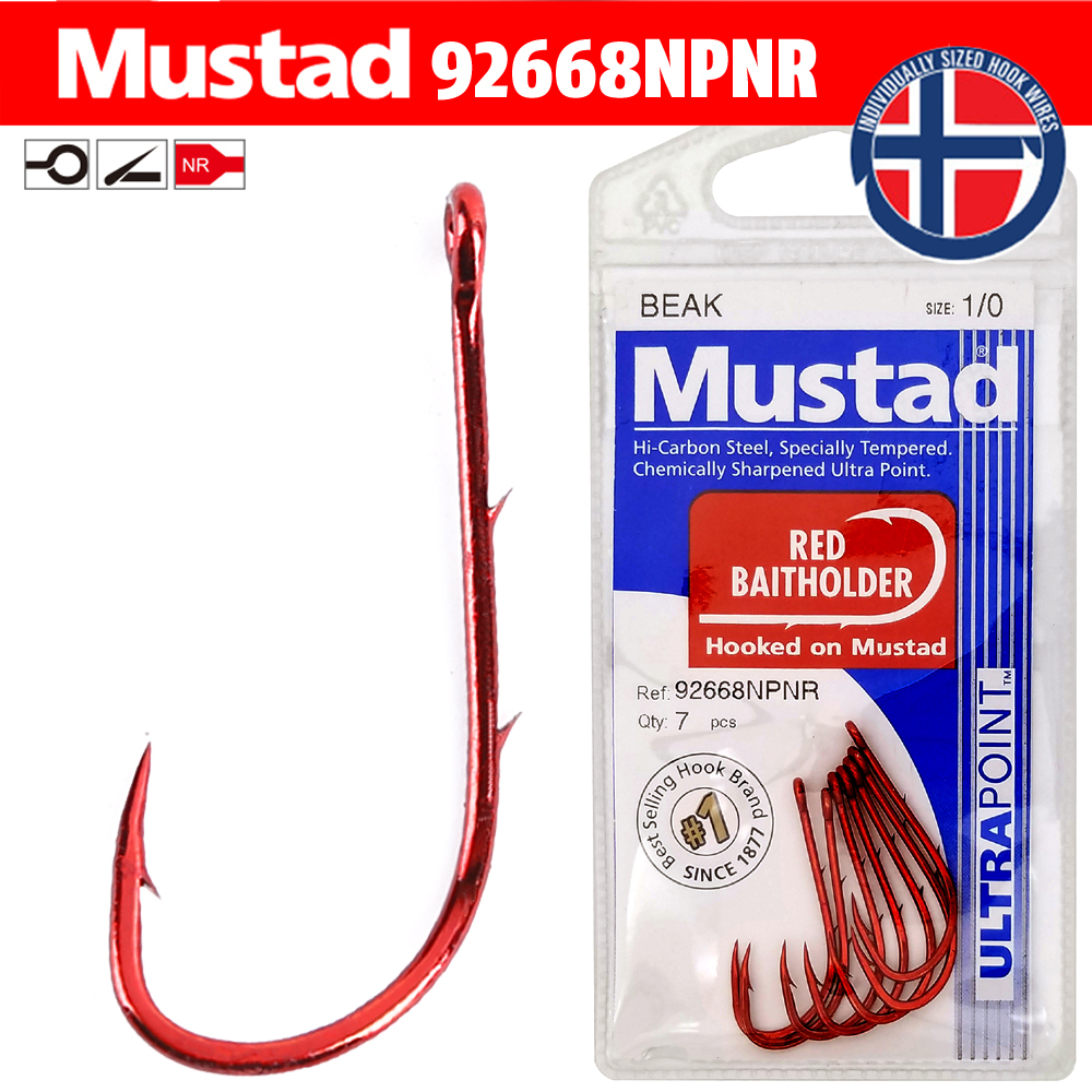 Mustad Red Baitholder Hooks 92668NPNR