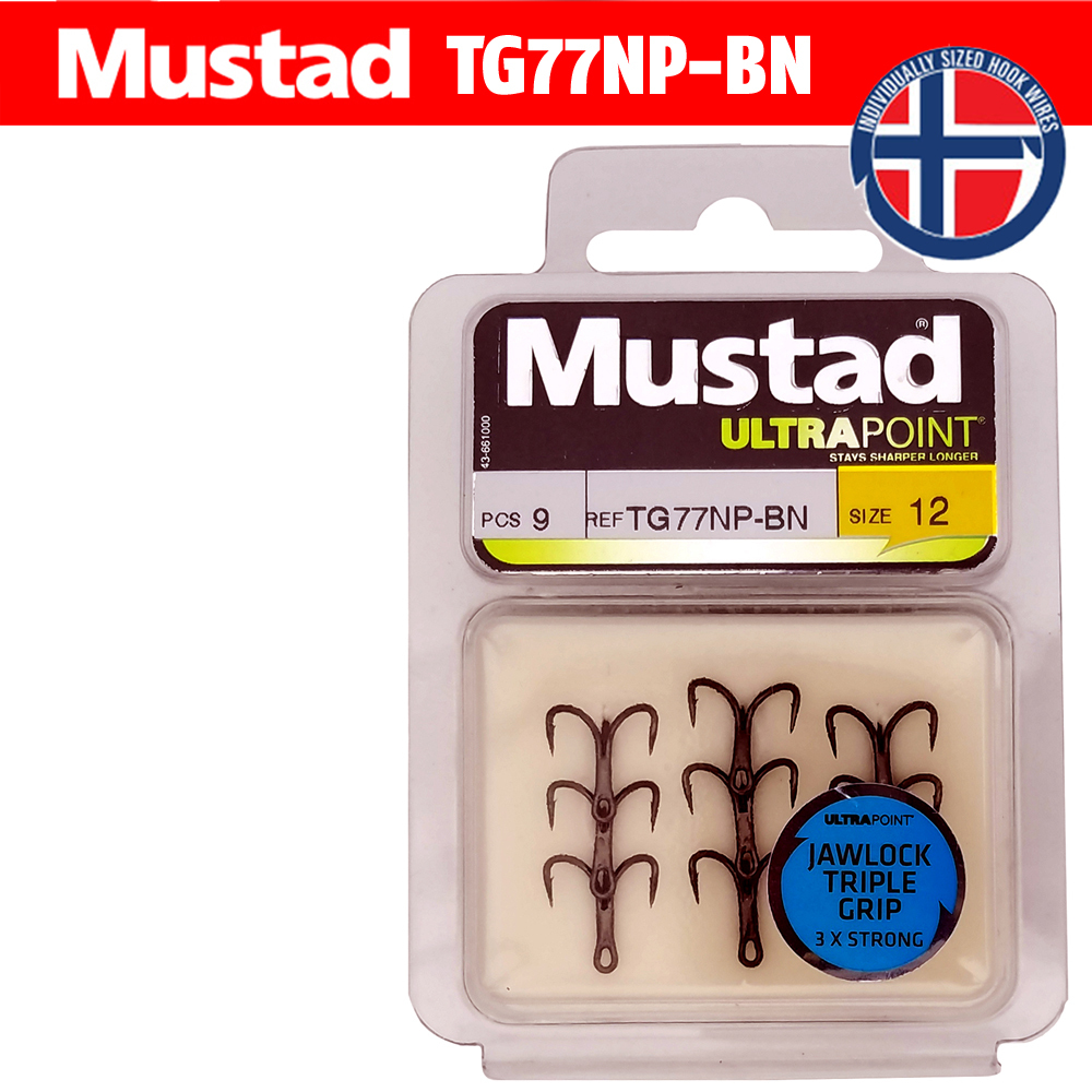 Mustad Reinforced Treble Hooks 5x JL75NP