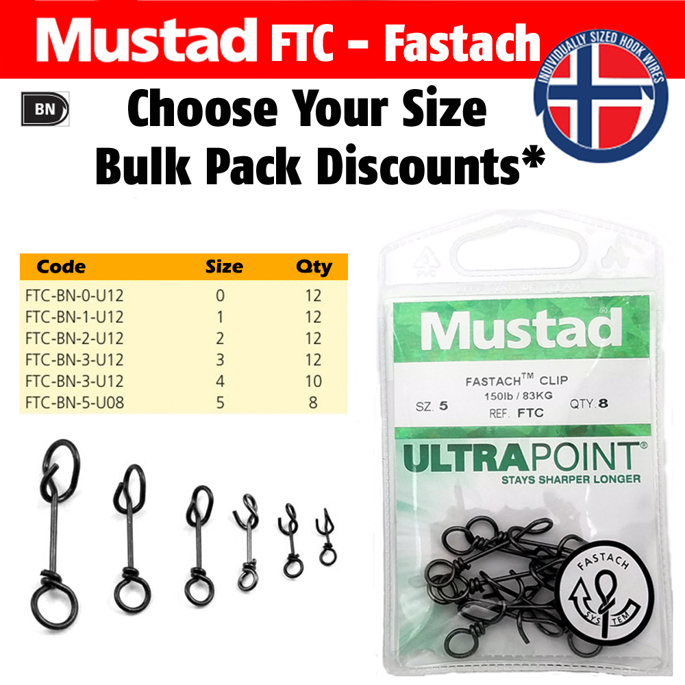 2 Pack MUSTAD Fastach Clips Size 4 Ultrapoint FTC Snap Lock Lure Clip 