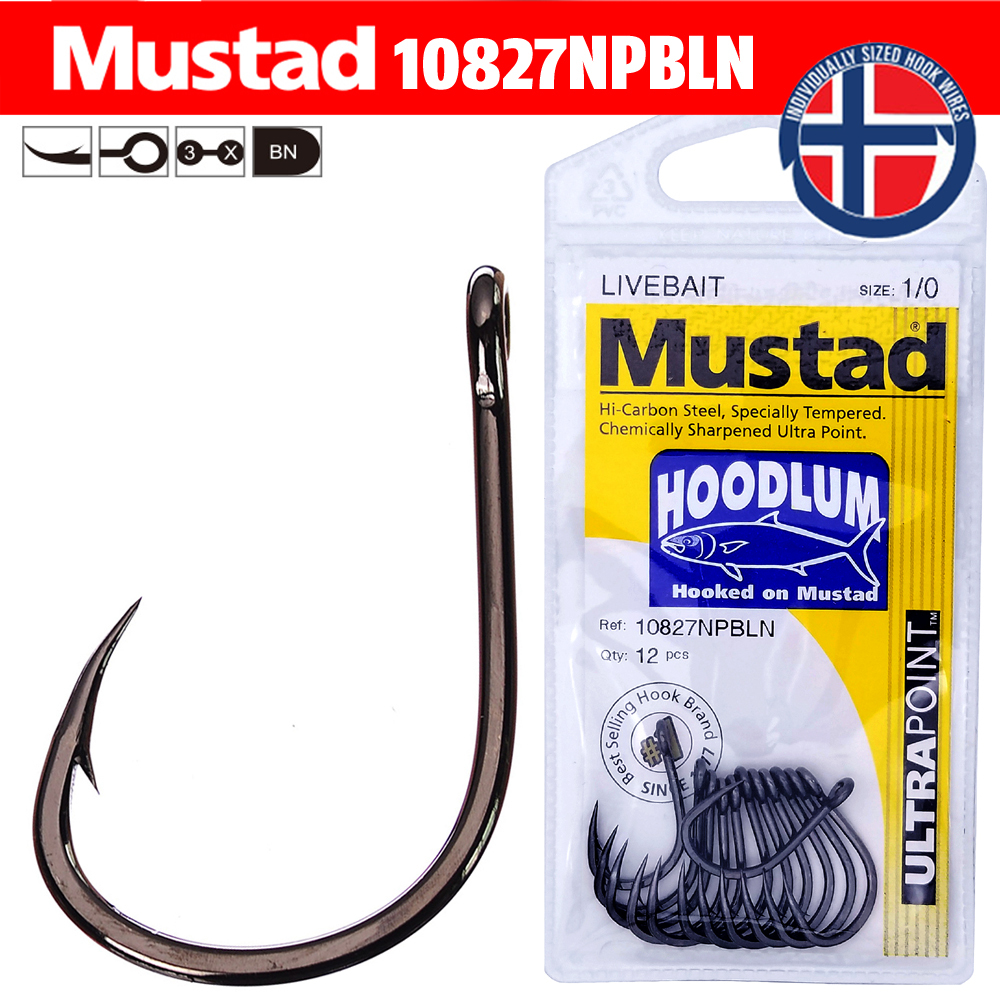 Mustad R10827BLN Hoodlum Live-Bait 4X Hook with Ring - 3/0