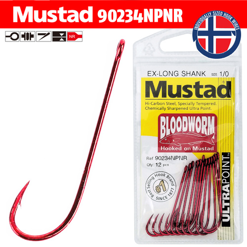 Mustad Bloodworm Extra Long Shank Hooks 90234NPNR image