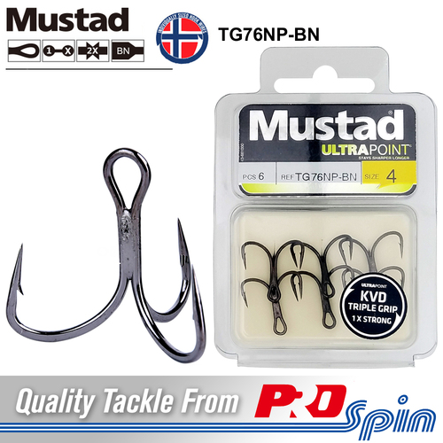 Mustad Jawlock Triple Grip Treble Hooks TG77NP-BN