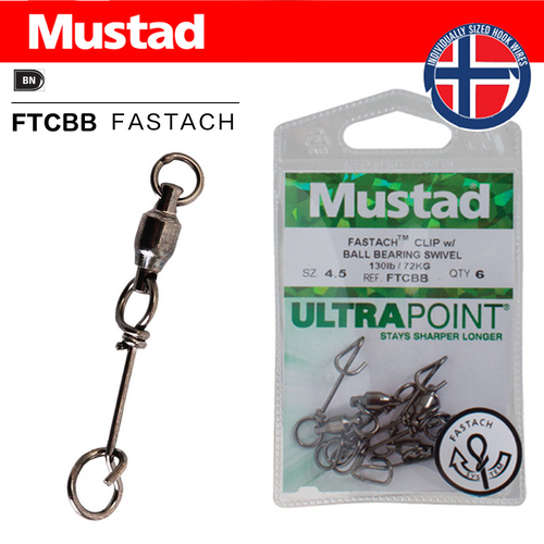Mustad Fastach Lure Clips + Ball Bearing Swivel image