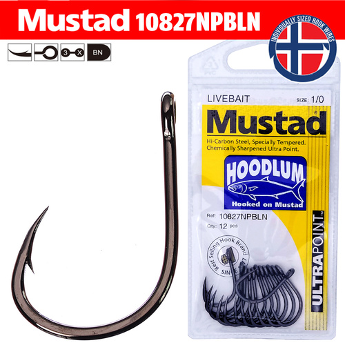 1 Packet of Mustad 92647NPBLN Long Baitholder Chemically Sharp Fishing Hooks