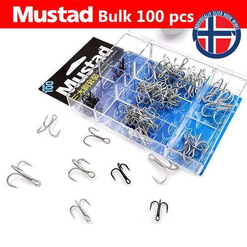Bulk Mustad Treble Hook Package - 100 pcs Mixed Sizes